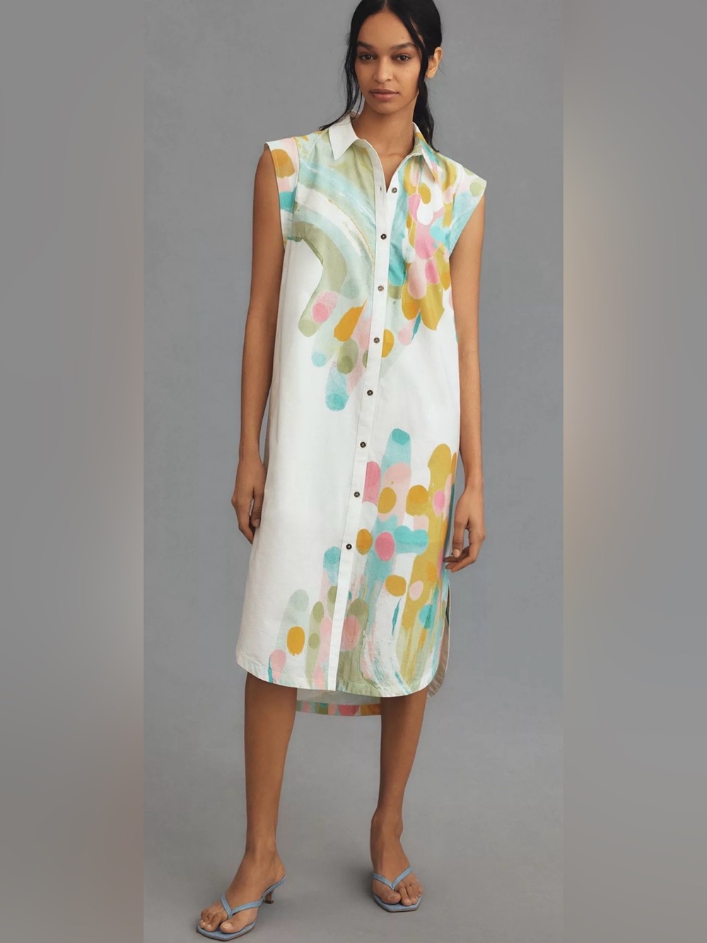 BRAND NEW! Maeve Cap-Sleeve Floral Button-Front Midi Dress
